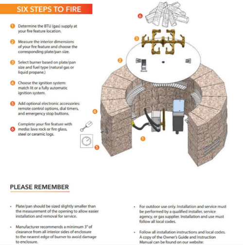 Warming Trends Rectangular Polycor Fire Pit Gas Insert Kit - 103446NG | 103447LP