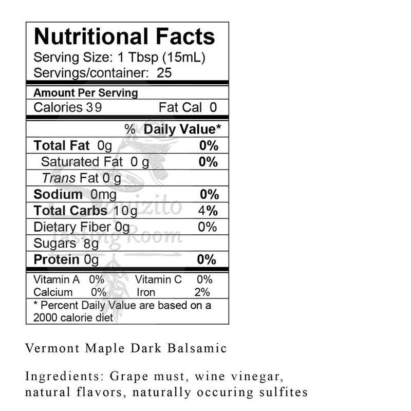 Nutrition Information Vermont Maple Dark Balsamic from Squizito Tasting Room