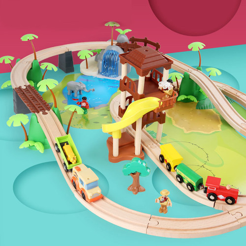 107 Pcs of Jungle Beech Train Set Electric Train Creative DIY Assembled Car Toy