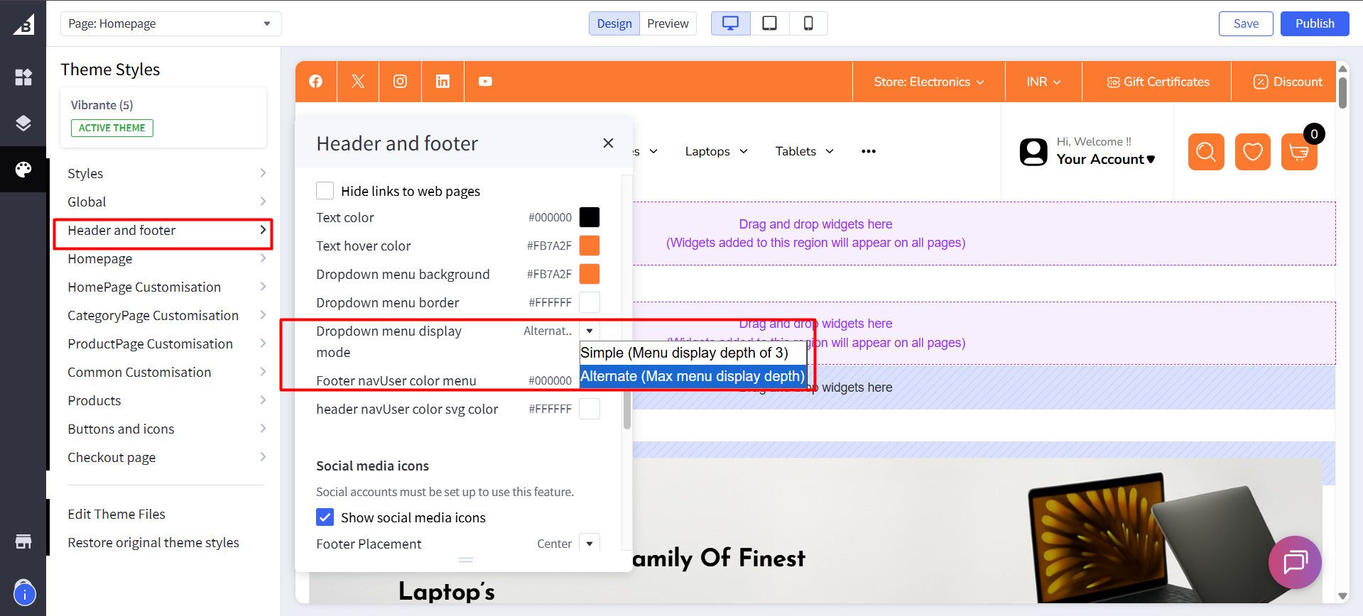header menu