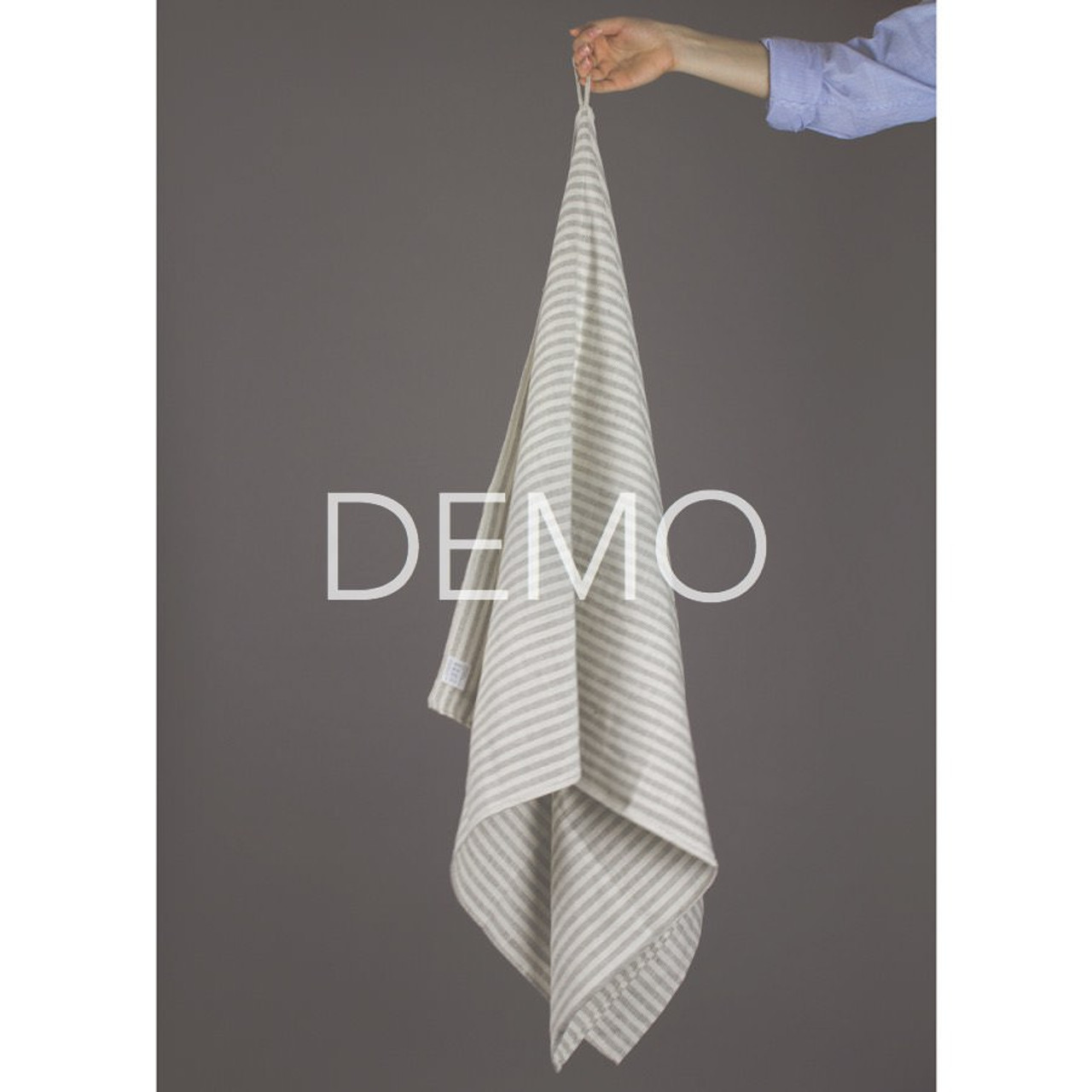 Fog Linen Chambray Stripe Kitchen Towel - Grey | Hawkins New York