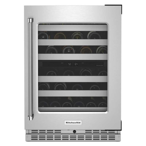 Kitchenaid® 24" Undercounter Wine Cellar with Glass Door and Metal-Front Racks KUWR314KSS