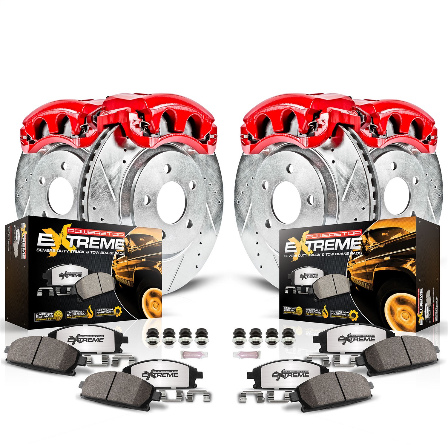 PowerStop KC1140A-36 - PowerStop-Front and Rear Z36 Truck and SUV Ceramic Brake Pad; Drilled/Slotted Rotor; and Caliper Kit