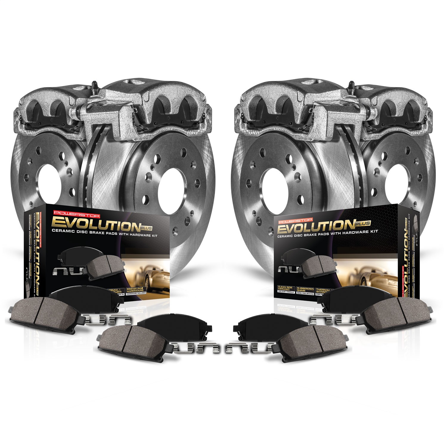 PowerStop KCOE126 - PowerStop-Front and Rear OE Stock Replacement Low-Dust Ceramic Brake Pad; Rotor and Caliper Kit
