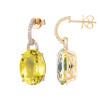 Lemon Quartz Oval Cut Earrings with Diamonds(0.21 ct.tw)
