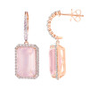 Rose Quartz Octagon Cut Earrings with Diamonds(0.49 ct.tw)
