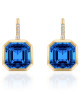 London Blue Topaz Asscher Cut Earrings with Diamonds (0.10 ct.tw.)