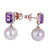 18K Rose Gold Octagon Cut Amethyst & Pearl with 3/8 ct.tw. Diamond Earrings