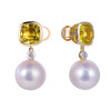 18K Yellow Gold Cushion Lemon Quartz & Pearl with 1/20 ct.tw. Diamond Earrings