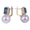 18K Yellow Gold Octagon Cut London Blue Topaz & Pearl with 1/3 ct.tw. Diamond Earrings