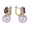 18K Yellow Gold Pear Cut Smoky Quartz & Pearl with 1/4 ct.tw. Diamond Earrings