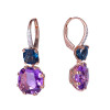 18K Rose Gold Cushion Amethyst & London Blue Topaz Accent with 1/15 ct.tw. Diamond Earrings