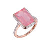 Rose Quartz Octagon Cut Ring with Diamonds(0.41 ct.tw)