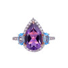 18K Rose Gold Pear Cut Amethyst and Swiss Blue Topaz Accent with 3/8 ct.tw. Diamond Ring