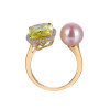 18K Yellow Gold Cushion Cut Lemon Quartz and Pearl with 1/5 ct.tw. Diamond Ring