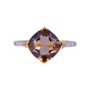 18K Yellow Gold Cushion Cut Smoky Quartz with 1/5 ct.tw. Diamond Ring