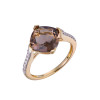 18K Yellow Gold Cushion Cut Smoky Quartz with 1/5 ct.tw. Diamond Ring