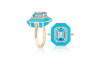 Blue Topaz Emerald Cut Ring with Turquoise Enamel and Diamonds (0.23 ct.tw.)