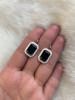 London BlueTopaz Emerald Cut Earring With White Enamel