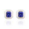 Tanzanite Emerald Cut Earrings With White Enamel