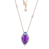 18K Rose Gold Pear Cut Amethyst and Swiss Blue Topaz Accent with 1/3 ct.tw. Diamond Necklace