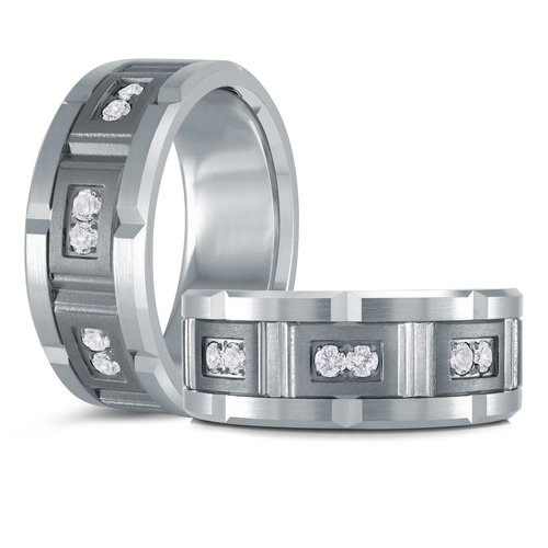 Tantalum & 14K White Gold 9mm Men's Ring (0.20 ct.tw.)