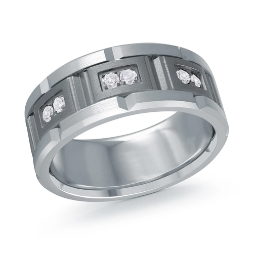 Tantalum & 14K White Gold 9mm Men's Ring (0.20 ct.tw.)