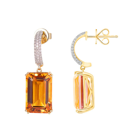 Madeira Citrine Octagon Cut Earrings with Diamonds(0.25 ct.tw)