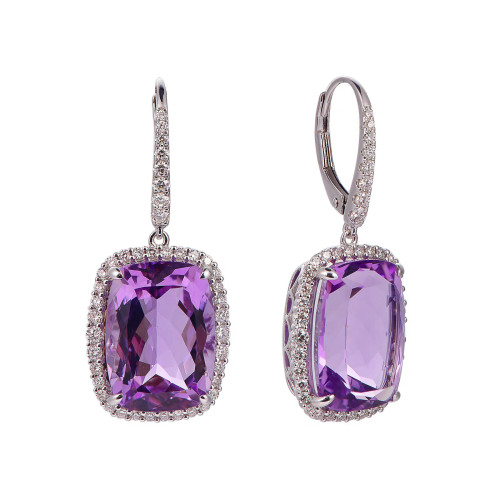 Amethyst Cushion Cut Earrings with Diamonds(0.03 ct.tw)