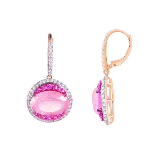 Rose Quartz Oval Cut Earrings with Diamonds(0.77 ct.tw)