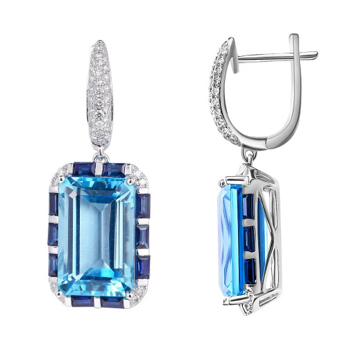 Blue Sapp Bug Octagon Cut Earrings with Diamonds(0.38 ct.tw)