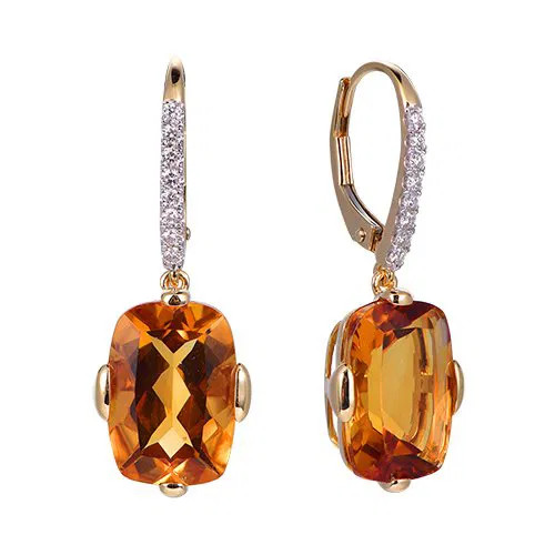 Citrine Cushion Cut Earrings with Diamonds(0.17 ct.tw)