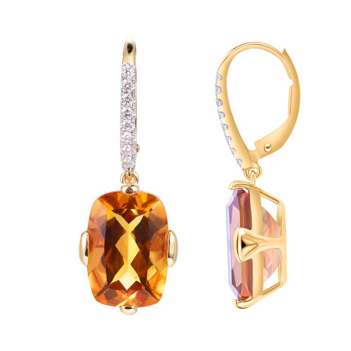 Citrine Cushion Cut Earrings with Diamonds(0.17 ct.tw)