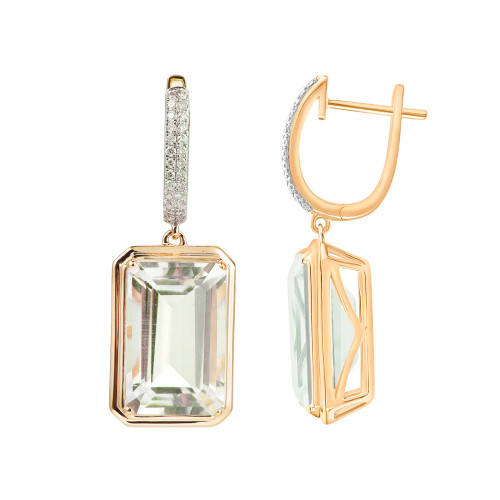 Green Amethyst Octagon Cut Earrings with Diamonds(0.19 ct.tw)