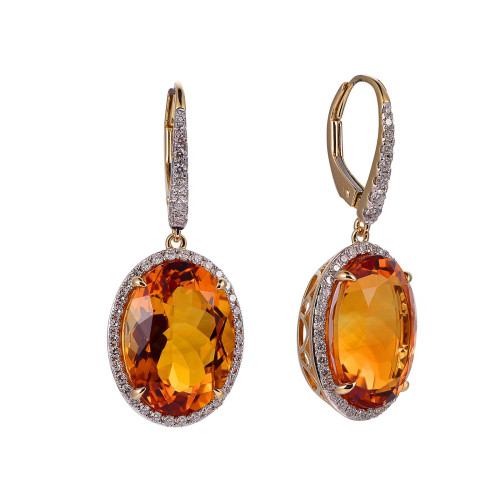 Madeira Citrine Oval Cut Earrings with Diamonds(0.48 ct.tw)