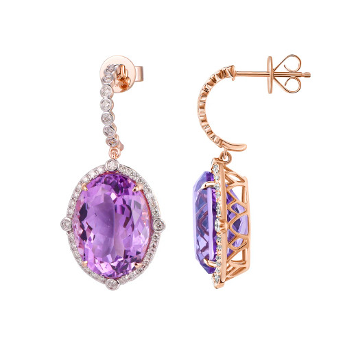 Amethyst Oval Cut Earrings with Diamonds(0.52 ct.tw)