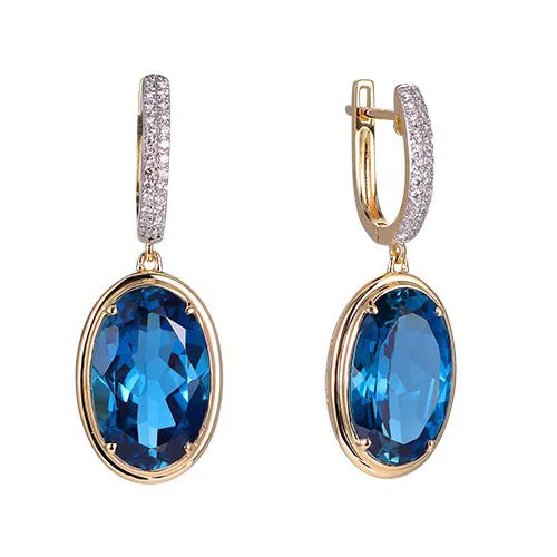 London Blue Topaz Oval Cut Earrings with Diamonds(0.19 ct.tw)