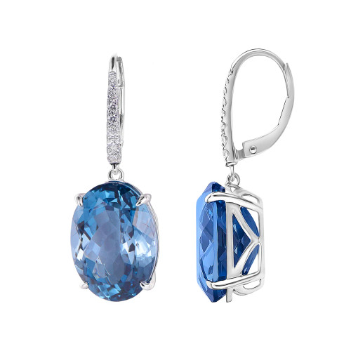 London Blue Topaz Oval Cut Earrings with Diamonds(0.03 ct.tw)