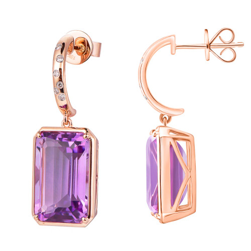 Amethyst Octagon Cut Earrings with Diamonds(0.03 ct.tw)
