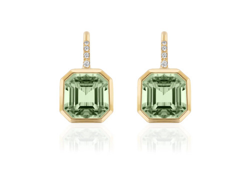 Prasiolite Asscher Cut Earrings with Diamonds (0.10 ct.tw.)