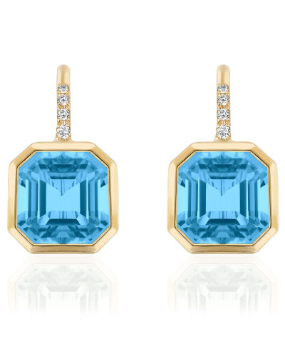 Blue Topaz Asscher Cut with Diamonds (0.10 ct.tw.)