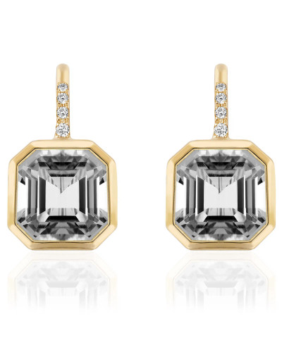 Rock Crystal Asscher Cut Earrings with Diamonds (0.10 ct.tw.)