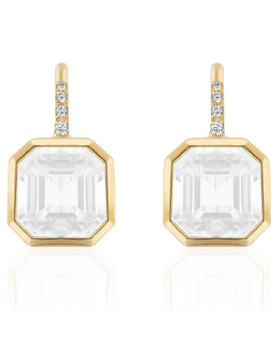 Moon Quartz Asscher Cut Earrings with Diamonds (0.10 ct.tw.)