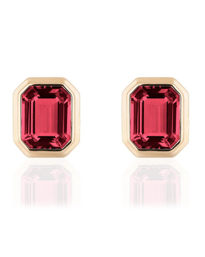 Garnet Emerald Cut Bezel Set Stud Earrings