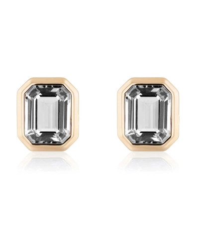 Rock Crystal Emerald Cut Bezel Set Stud Earrings (2.80 cts)
