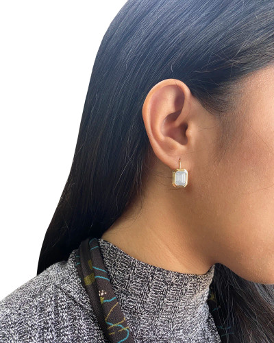 Moon Quartz Emerald Cut Bezel Set Earrings