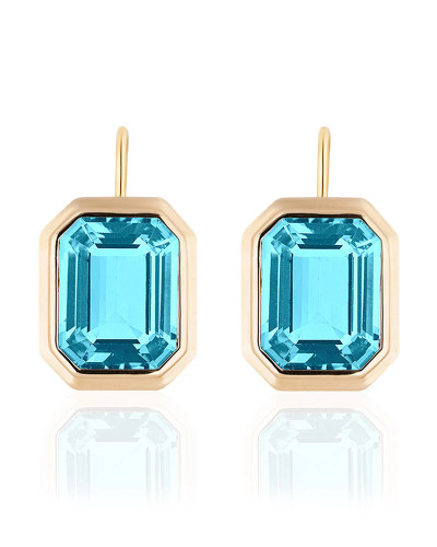 Blue Topaz Emerald Cut Bezel Set Earrings