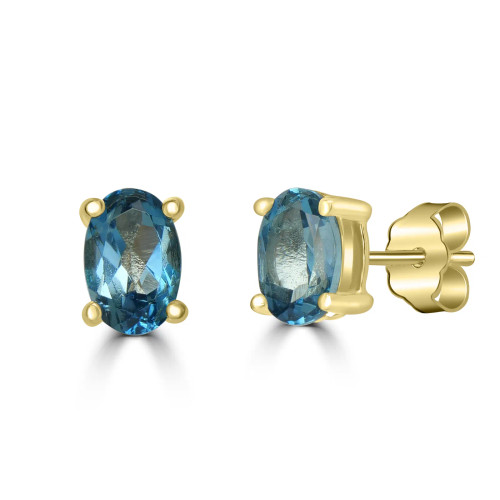 14K Yellow Gold London Blue Topaz Gemstone Earrings