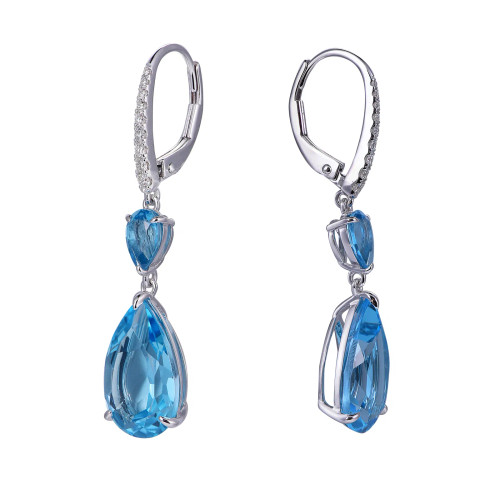 18K White Gold Pear Cut Swiss Blue Topaz with 1/6 ct.tw. Diamond Earrings