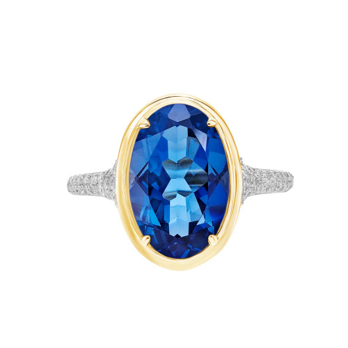 London Blue Topaz Oval Cut Ring with Diamonds(0.21 ct.tw)